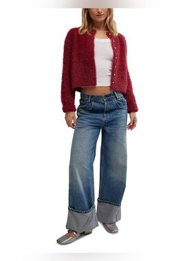 NWT Free People Celeste Cardi in Red Aged Res $68 MSRP